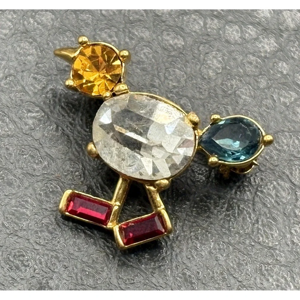 Vintage Joan Rivers Gold Tone Rhinestone Tiny Chick Bird Brooch Pin Crystal